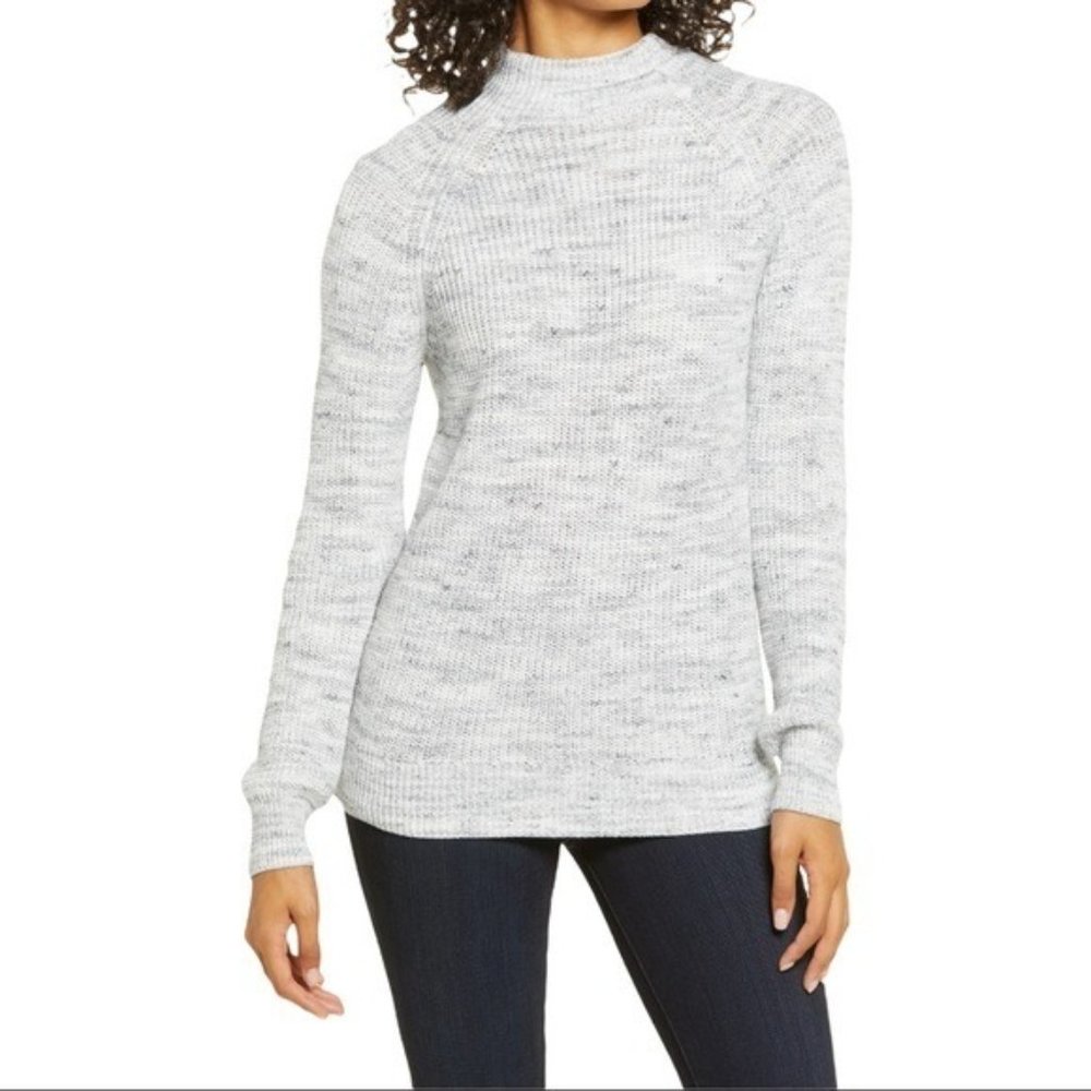 CASLON Space Dye Mock Neck Sweater in Grey - NWT